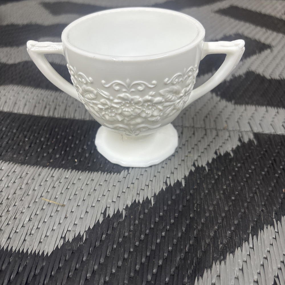 Vintage 1950's Indiana Glass Co. "Orange Blossom" Milk Glass Pedestal Sugar Bowl